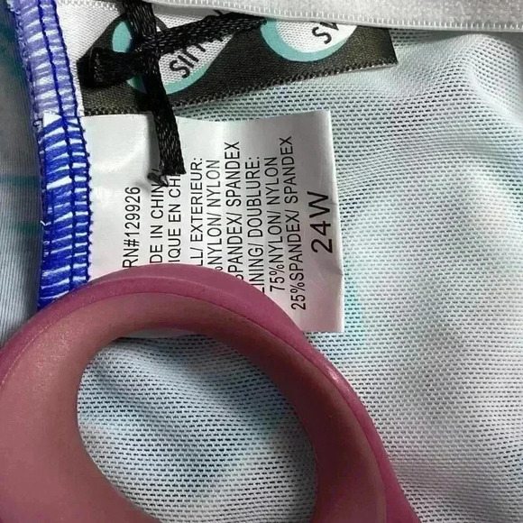 Simply Swim Women 24W Tropical Leaf Print Tankini Swim Top Blue White Padded NEW - Picture 10 of 12